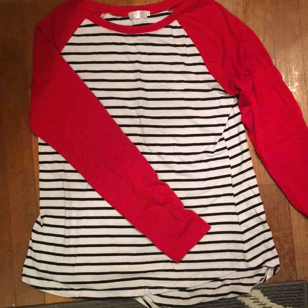 Red and White Striped Long Sleeve Tee